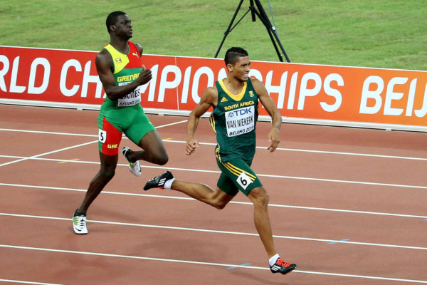 Above South Africas Wayde Van Niekerk leading the mens 400m final at the 2015 IAAF World Champion